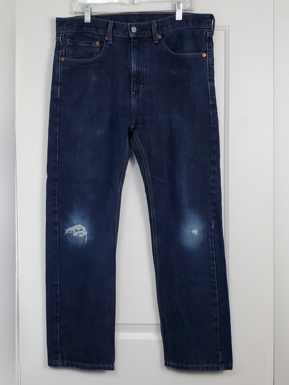 Levis Mens 505 Regular Fit Straight Leg Denim Jeans Distressed Size 34x30 - GUC